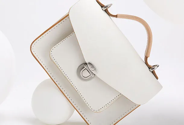 Handmade Leather Women messenger stachel bag purse shoulder bag small white phone crossbody bag
