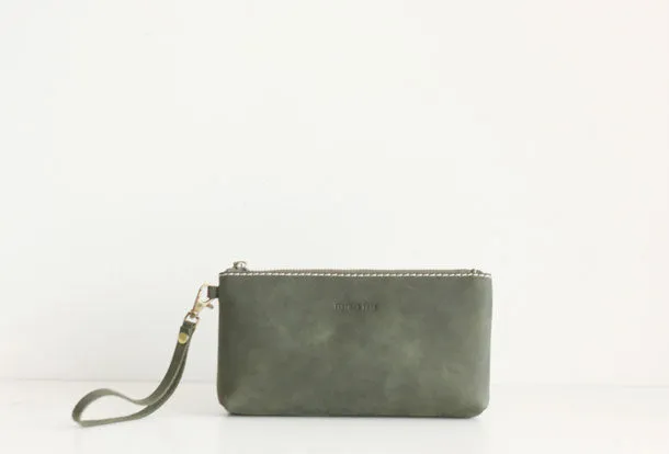 Handmade leather womens zip phone clutch purse Wristlet wallet purse clutch