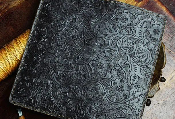 Handmade Long Leather Wallet Bifold Floral Leather Clutch Wallet For Men Women