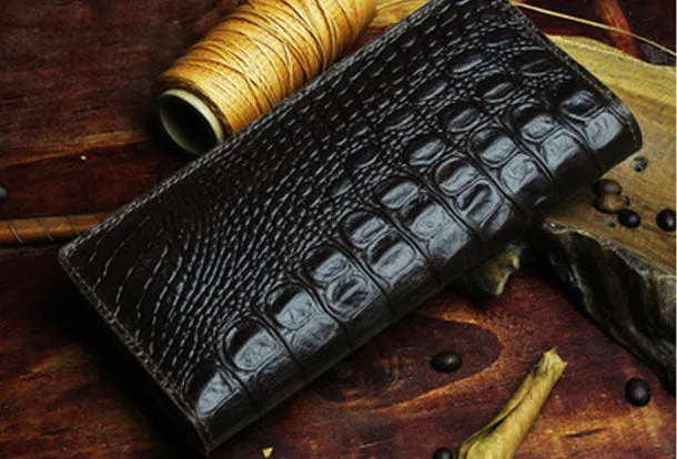 Handmade Long Leather Wallet Bifold Floral Leather Clutch Wallet For Men Women