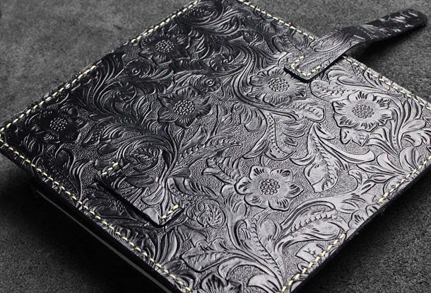 Handmade long leather wallet floral leather clutch wallet for women men zip