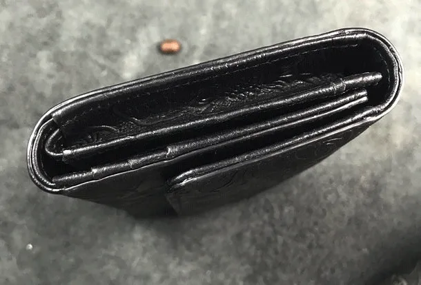 Handmade long leather wallet trifold flowral leather clutch wallet for men women