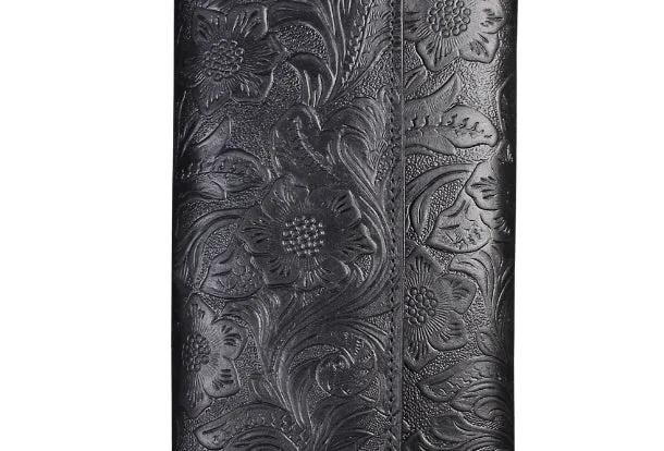 Handmade long leather wallet trifold flowral leather clutch wallet for men women