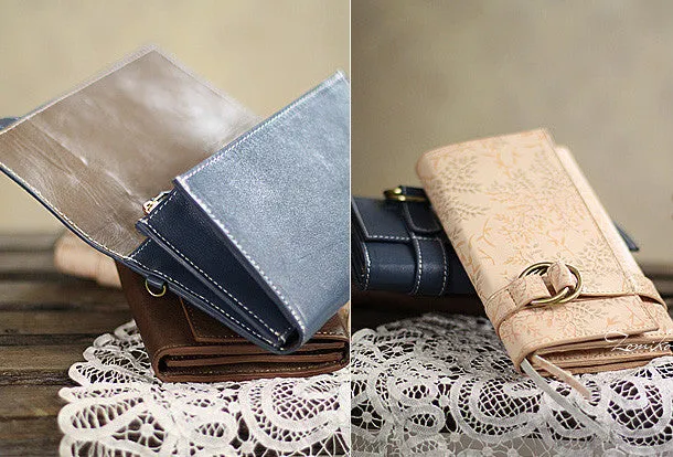 Handmade pretty modern accordion leather long iphone bifold wallet for women/lady girl