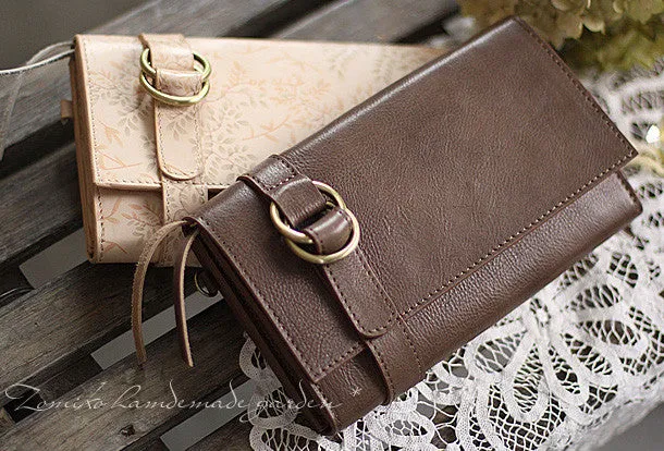 Handmade pretty modern accordion leather long iphone bifold wallet for women/lady girl