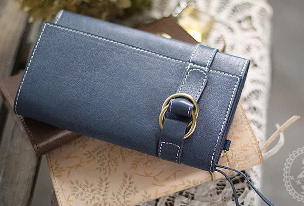Handmade pretty modern accordion leather long iphone bifold wallet for women/lady girl