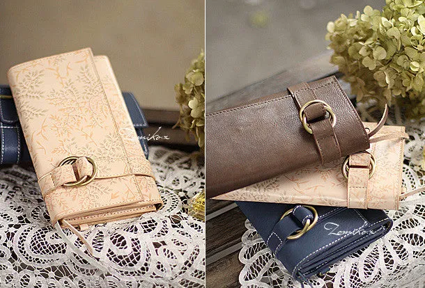 Handmade pretty modern accordion leather long iphone bifold wallet for women/lady girl