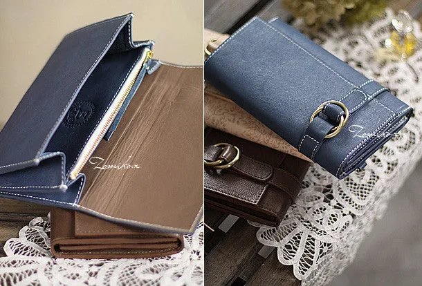 Handmade pretty modern accordion leather long iphone bifold wallet for women/lady girl