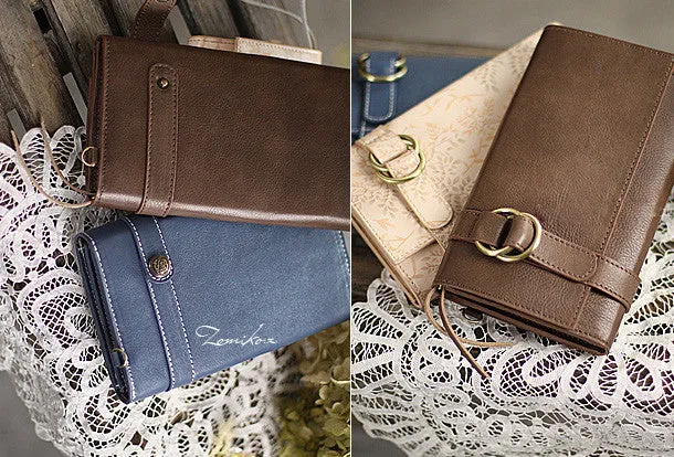 Handmade pretty modern accordion leather long iphone bifold wallet for women/lady girl