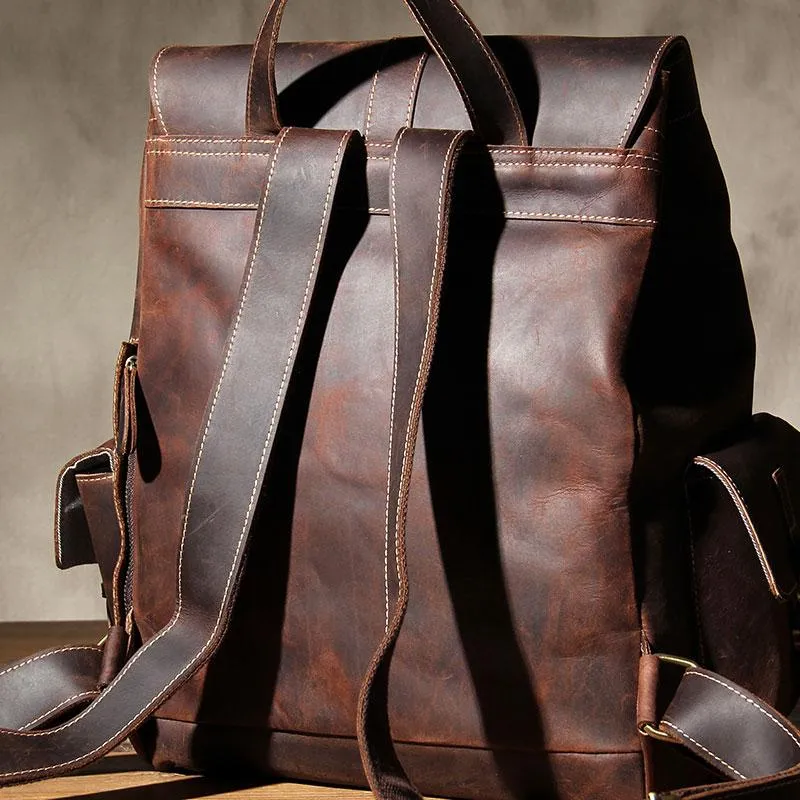 Handmade Vintage Leather Coffee Mens Cool Leather Backpack Travel Bag for men