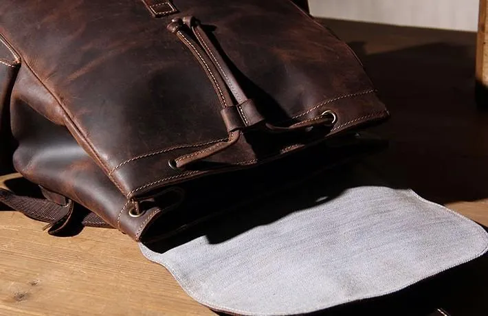 Handmade Vintage Leather Coffee Mens Cool Leather Backpack Travel Bag for men