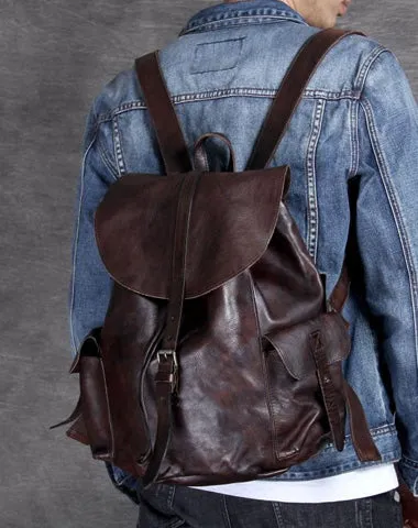Handmade Vintage Leather Coffee Mens Cool Leather Backpack Travel Bag for men