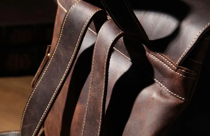 Handmade Vintage Leather Coffee Mens Cool Leather Backpack Travel Bag for men