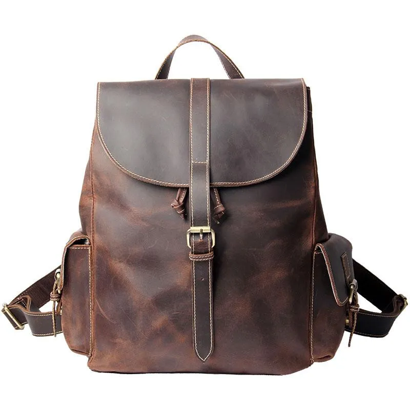 Handmade Vintage Leather Coffee Mens Cool Leather Backpack Travel Bag for men