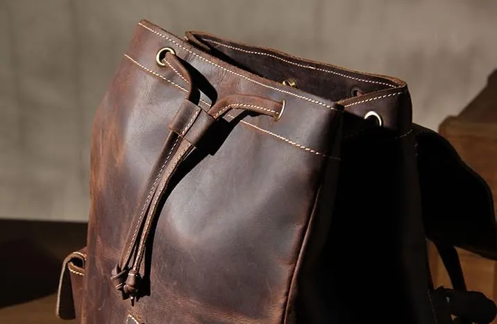 Handmade Vintage Leather Coffee Mens Cool Leather Backpack Travel Bag for men
