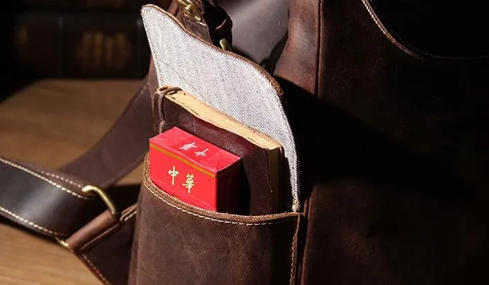Handmade Vintage Leather Coffee Mens Cool Leather Backpack Travel Bag for men
