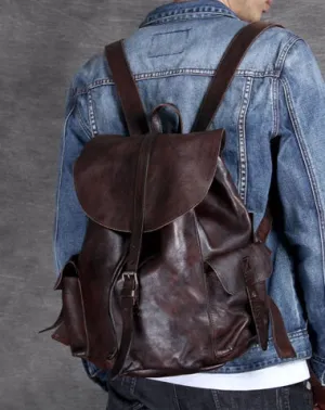 Handmade Vintage Leather Coffee Mens Cool Leather Backpack Travel Bag for men