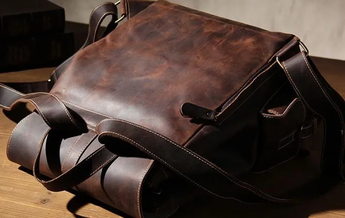 Handmade Vintage Leather Coffee Mens Cool Leather Backpack Travel Bag for men