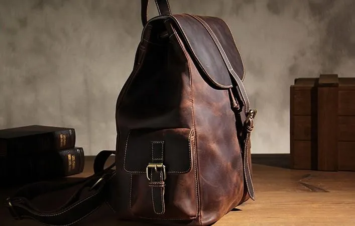 Handmade Vintage Leather Coffee Mens Cool Leather Backpack Travel Bag for men