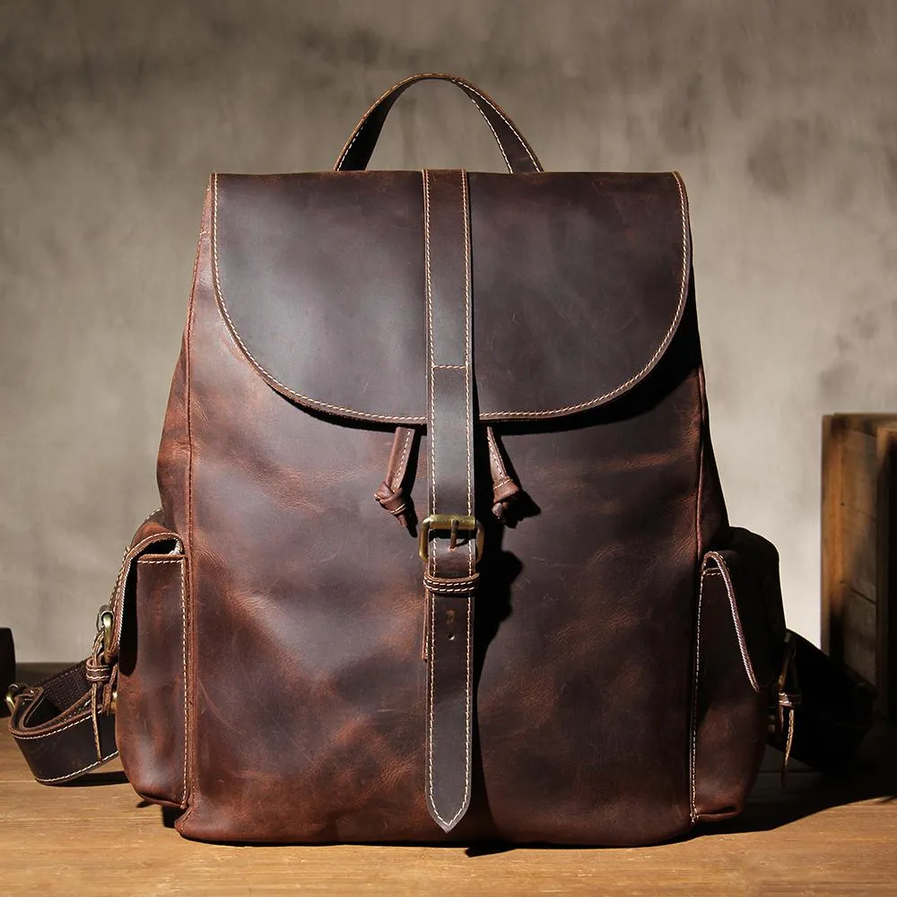 Handmade Vintage Leather Coffee Mens Cool Leather Backpack Travel Bag for men