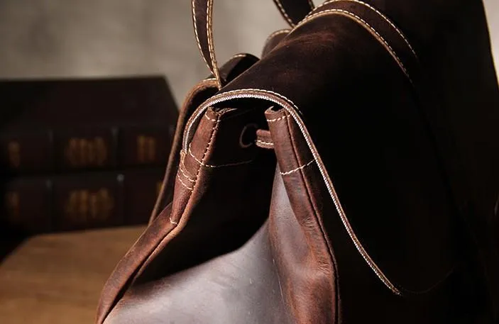 Handmade Vintage Leather Coffee Mens Cool Leather Backpack Travel Bag for men