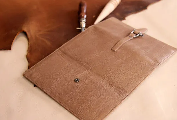 Handmade vintage purse leather wallet long wallet clutch wallet green beige women