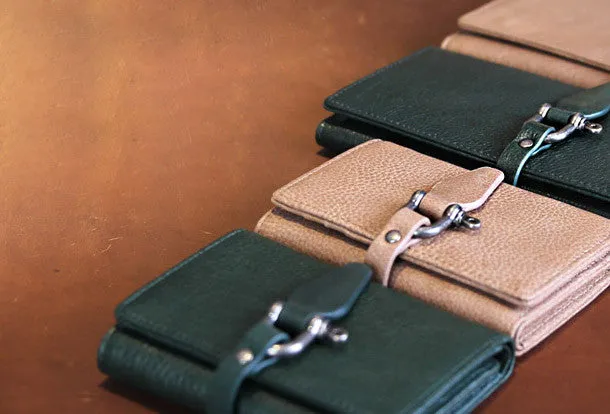 Handmade vintage purse leather wallet long wallet clutch wallet green beige women