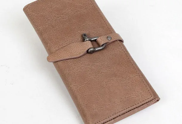 Handmade vintage purse leather wallet long wallet clutch wallet green beige women