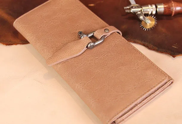 Handmade vintage purse leather wallet long wallet clutch wallet green beige women