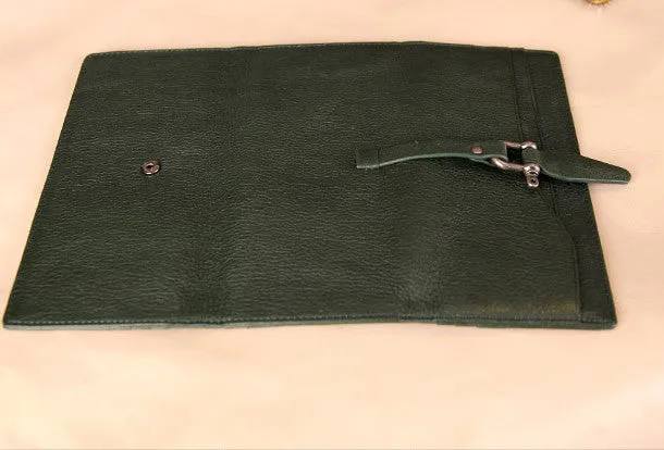 Handmade vintage purse leather wallet long wallet clutch wallet green beige women