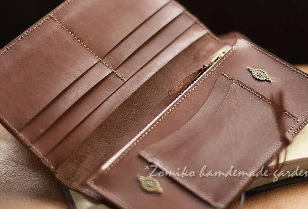 Handmade vintage rustic sweet stamp leather long bifold wallet for women/lady girl