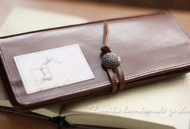 Handmade vintage rustic sweet stamp leather long bifold wallet for women/lady girl