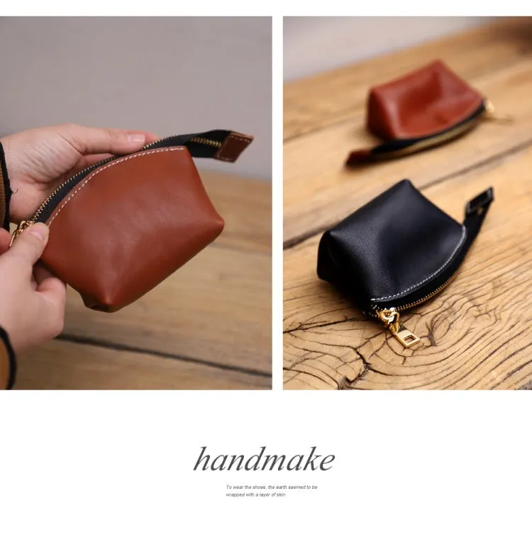 Handmade Women Leather Coin Wallet Minimalist Change Pouch Coin Zip Wallet For Women