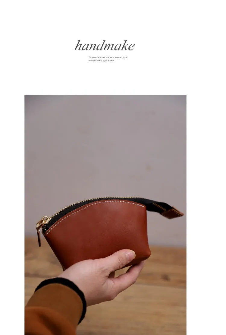 Handmade Women Leather Coin Wallet Minimalist Change Pouch Coin Zip Wallet For Women