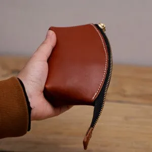 Handmade Women Leather Coin Wallet Minimalist Change Pouch Coin Zip Wallet For Women