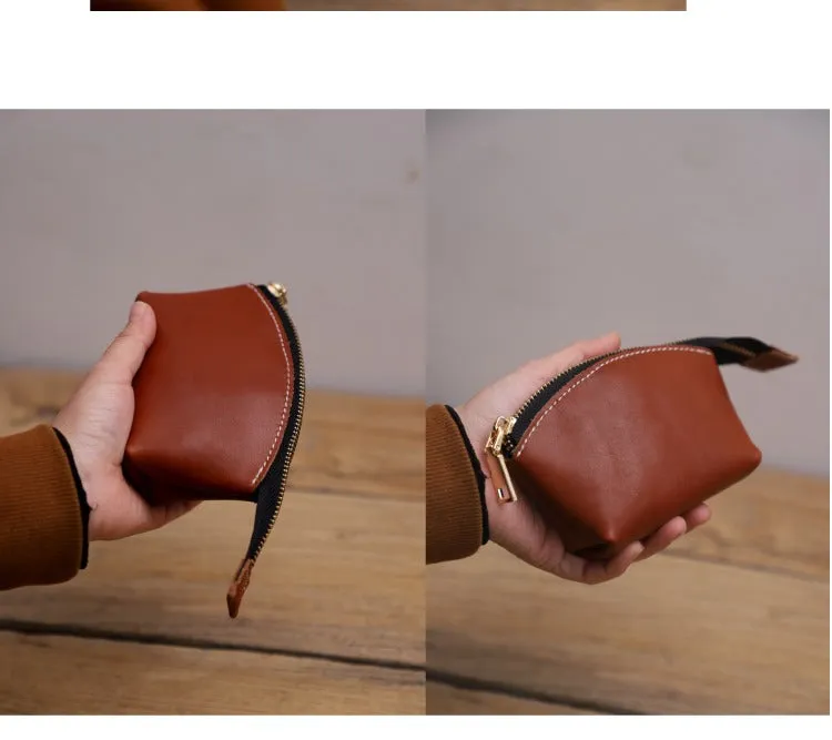 Handmade Women Leather Coin Wallet Minimalist Change Pouch Coin Zip Wallet For Women