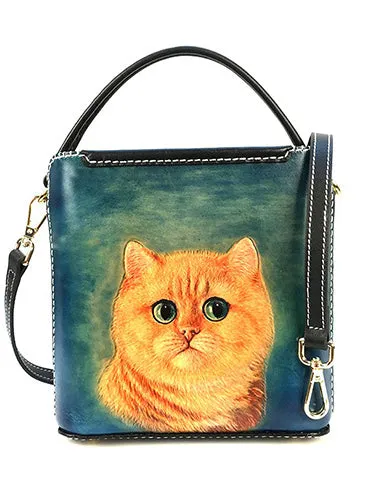 Handmade Womens Tooled Leather Square Handbag Purse Fox Crossbody Bag for Women