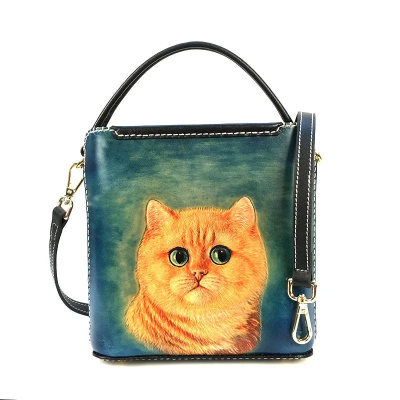 Handmade Womens Tooled Leather Square Handbag Purse SunFlower Crossbody Bag for Women