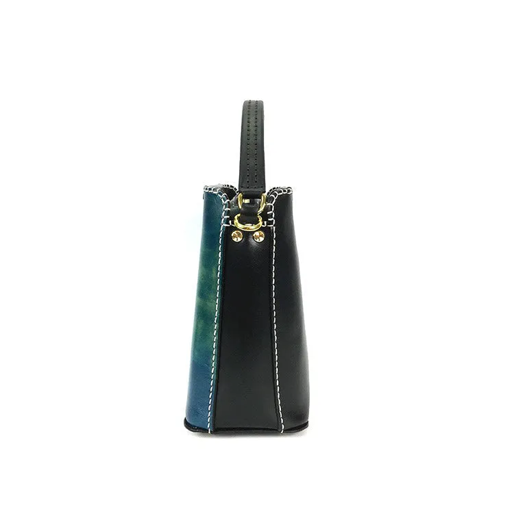 Handmade Womens Tooled Leather Square Handbag Purse SunFlower Crossbody Bag for Women