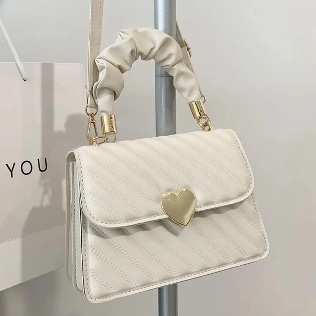Heart Decor Snap Button Square Bag