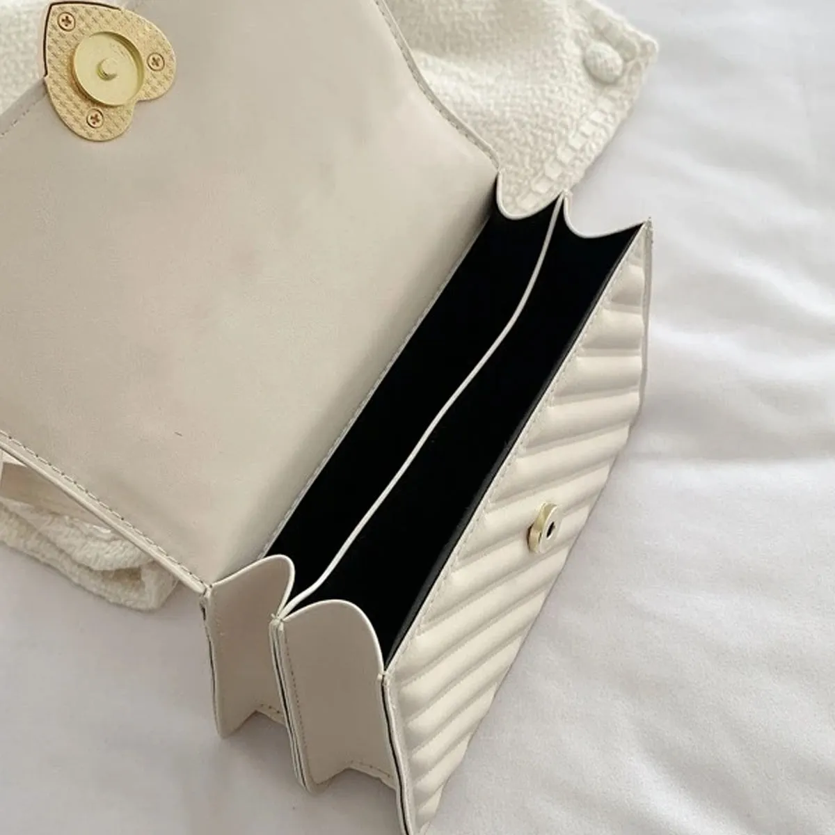Heart Decor Snap Button Square Bag