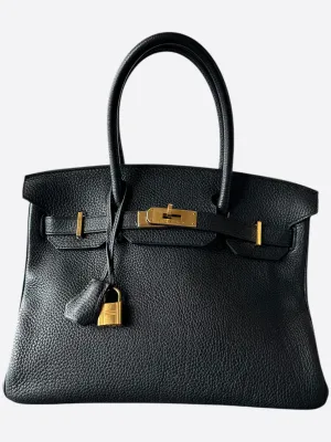 Hermes Black Noir Gold Togo Birkin 30