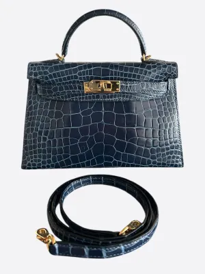 Hermes Blue Marine Crocodile Mini Kelly 20