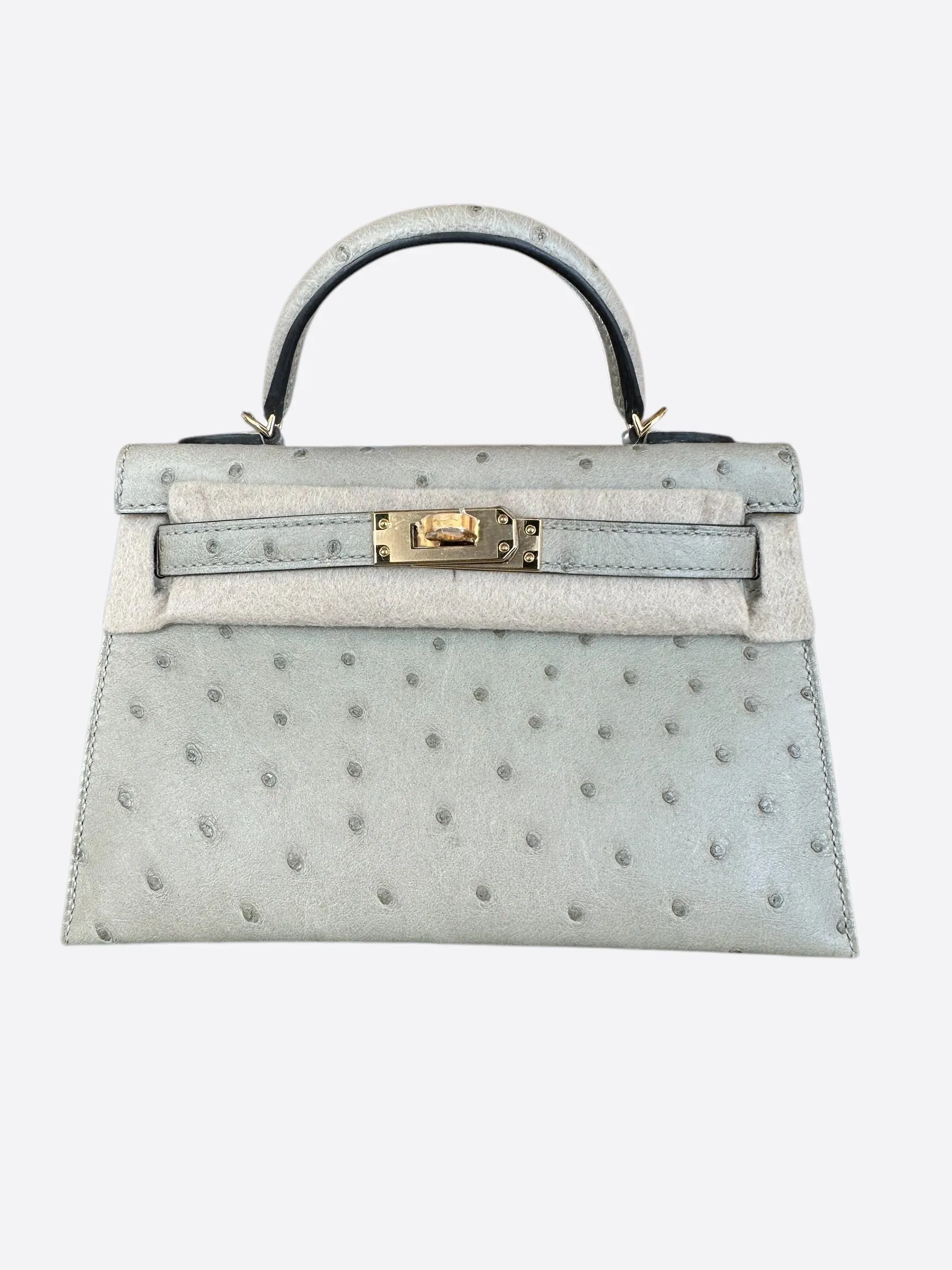 Hermes Gris Perle Ostrich Mini Kelly 20