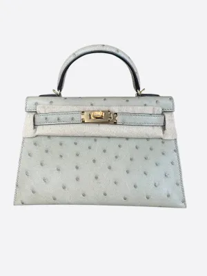 Hermes Gris Perle Ostrich Mini Kelly 20