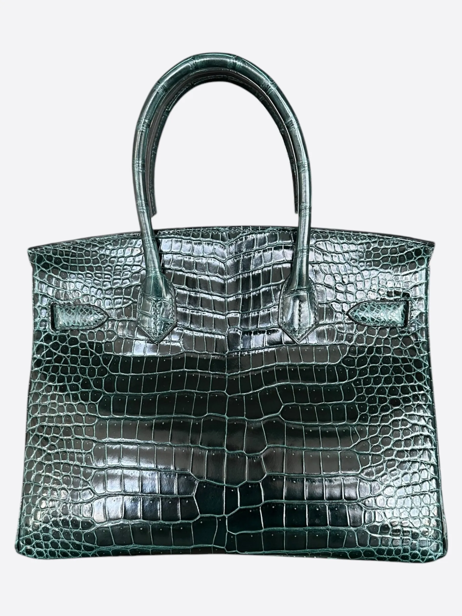 Hermes Vert Green Shiny Porous Crocodile Birkin 30