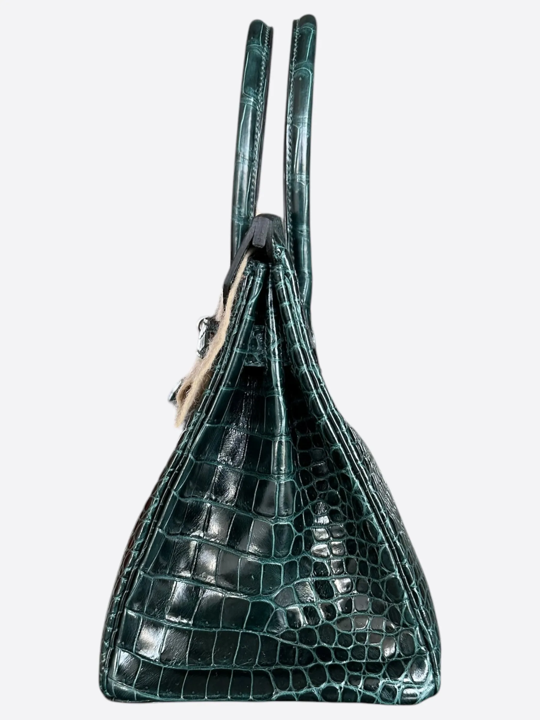 Hermes Vert Green Shiny Porous Crocodile Birkin 30