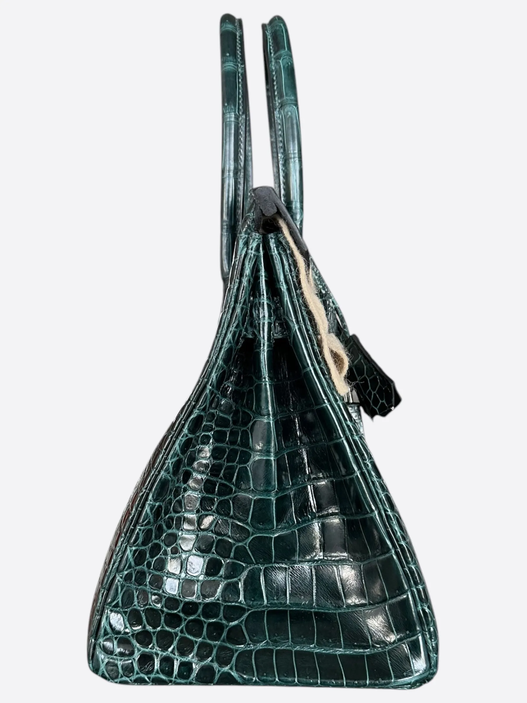 Hermes Vert Green Shiny Porous Crocodile Birkin 30