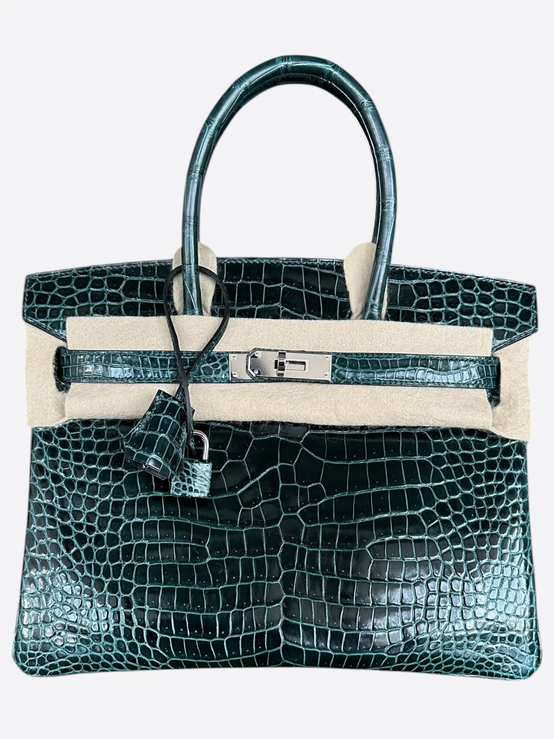 Hermes Vert Green Shiny Porous Crocodile Birkin 30