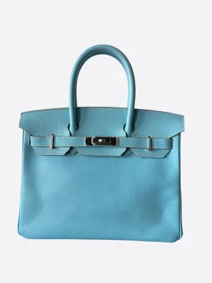 Herms Blue Epsom Leather Birkin 30